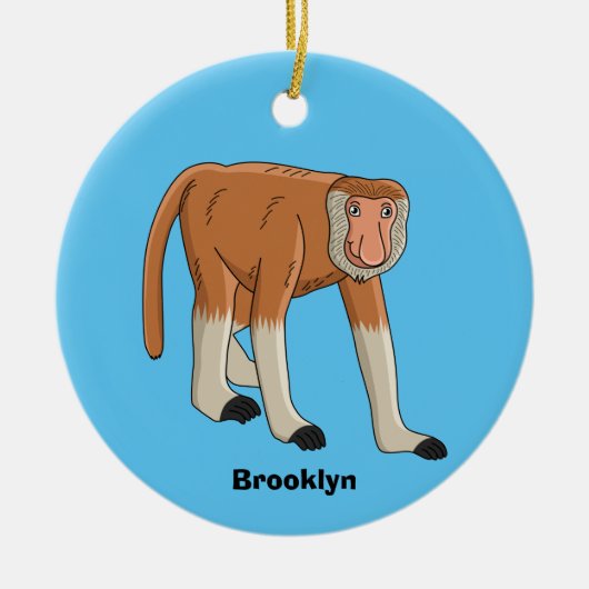 プロボシおもしろいス猿の漫画イラストレーション セラミックオーナメント (正面)