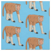 プロボシおもしろいス猿の漫画イラストレーション ファブリック (クローズアップ)