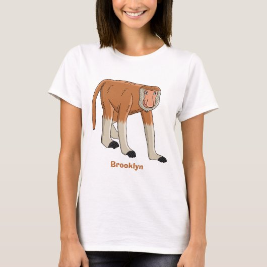 プロボシおもしろいス猿の漫画イラストレーション Tシャツ (正面)