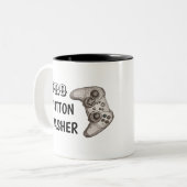 プロボタンマッシャー | ビデオゲおもしろいーム制御装置 ツートーンマグカップ (正面左)