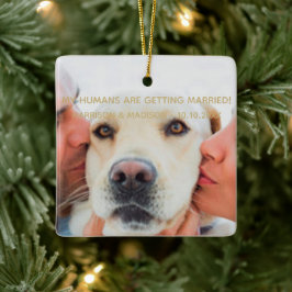 プロポーズの報告 カスタムフォト 犬 クリスマス セラミックオーナメント