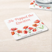 「プロポーズの答えは」ポピー花のウェディングシャワー スクエアペーパーコースター (アングル)