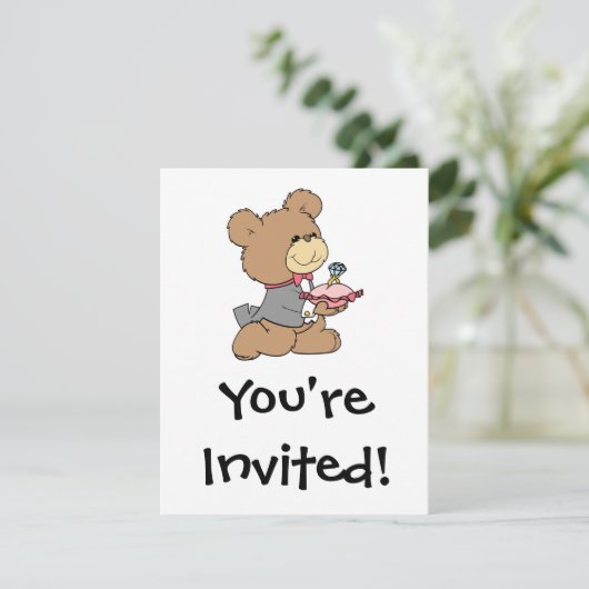 プロポーズやリングベアのテディベアデザイン 招待状 (スタンド正面)