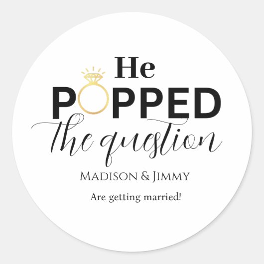 プロポーズパーティー ステッカー, 彼は質問を投げかけた ラウンドシール (正面)