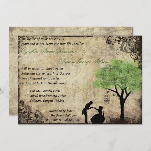 プロポーズヴィンテージウェディング招待状inグリーン 招待状 (正面/裏面)