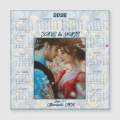 プロポーズ済みカップルのためのマグネット式保存カレンダー Save the Date (正面)
