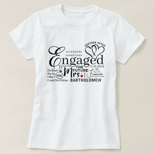 プロポーズ記念フォトコラージュ ウェディング アナウンス Tシャツ (デザイン正面)