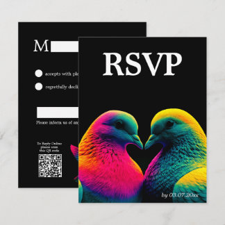 🌈 プロミスの鳩のQRコード付きシンプルRSVPカード 出欠カード