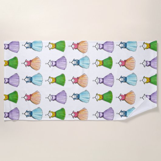 プロムかわいらしパーティードレスレトロヴィンテージファッション ビーチタオル (正面)