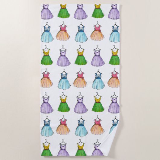 プロムかわいらしパーティードレスレトロヴィンテージファッション ビーチタオル (正面)