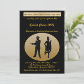 プロムの先輩、Gatsbyのスタイル、黒及び金ゴールドの文字の背部 招待状 (スタンド正面)