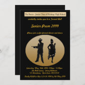 プロムの先輩、Gatsbyのスタイル、黒及び金ゴールドの文字の背部 招待状 (正面/裏面)