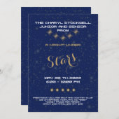 プロムの年長の後輩、星の下の夜、青、星 招待状 (正面/裏面)