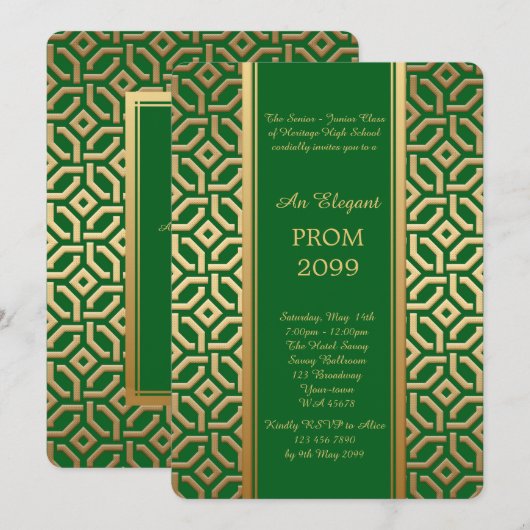 プロムシニアジュニアブラック金ゴールドジオメトリエメラルド 招待状 (正面/裏面)