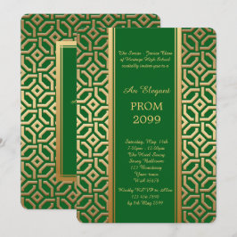プロムシニアジュニアブラック金ゴールドジオメトリエメラルド 招待状