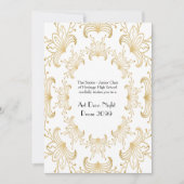 プロムシニア、アールデコ、フラワー様式化、白金ゴールド 招待状 (正面)