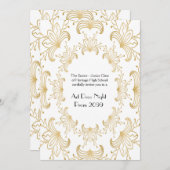 プロムシニア、アールデコ、フラワー様式化、白金ゴールド 招待状 (正面/裏面)