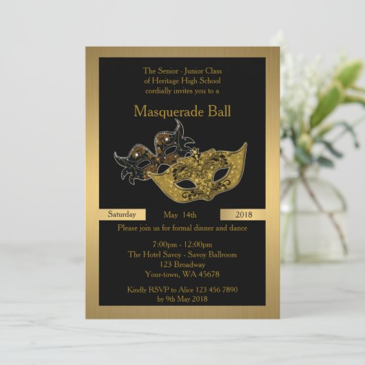 プロムシニア·ジュニア、ブラック、仮装舞踏会 招待状 (スタンド正面)