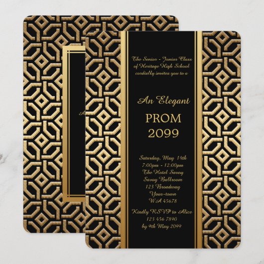 プロムシニア·ジュニア·ブラック·金ゴールド·ジオメトリック·エンペラー 招待状 (正面/裏面)