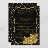 プロムシニア-ジュニア、紙吹雪、1920年代ブラック金ゴールド 招待状 (正面/裏面)