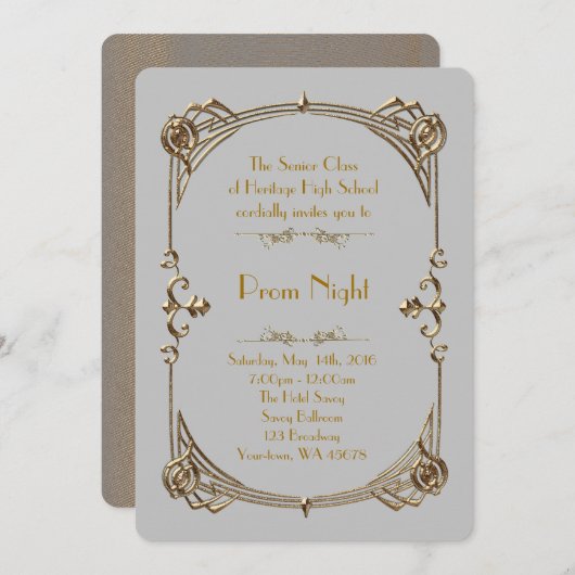 プロムナイト帝国スタイル、溶かされた金ゴールド、灰色2 招待状 (正面/裏面)