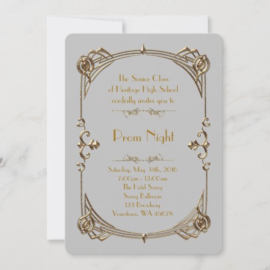 プロムナイト帝国スタイル、溶かされた金ゴールド、灰色2 招待状 (正面)