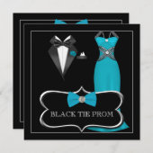 プロムハイスクールダンフォーマルスレッドブラックタイ 招待状 (正面/裏面)