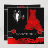 プロムハイスクールダンフォーマルスレッドブラックタイ 招待状 (正面/裏面)