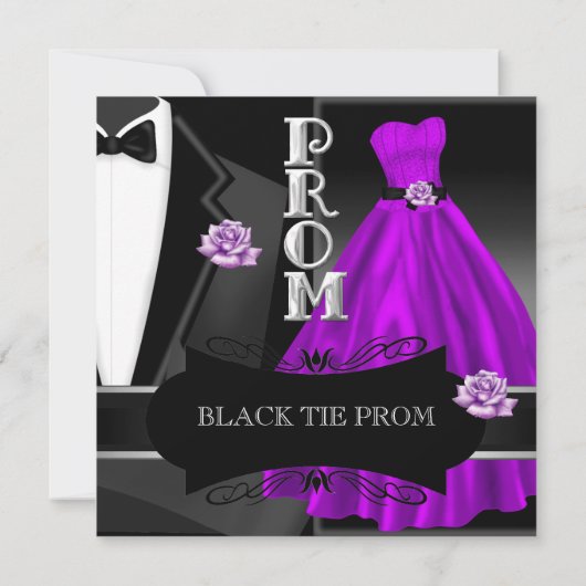 プロムハイスクールフォーマルダンスパープルブラックタイ 招待状 (裏面)