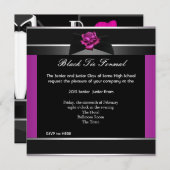 プロムハイスクールフォーマルダンスピンクブラックタイ 招待状 (正面/裏面)