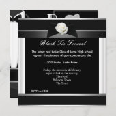 プロムハイスクールフォーマルダンスホワイトブラックタイ 招待状 (正面/裏面)