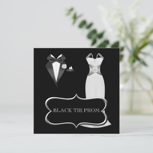 プロムハイスクールフォーマルダンスホワイトブラックタイ 招待状 (スタンド正面)