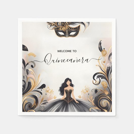 プロムファンシーマスクおもしろい仮装ボールキンセアニェラ スタンダードカクテルナプキン (正面)