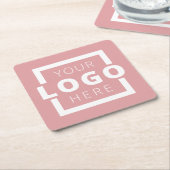 プロモカスタムノビジネスロゴブランドピンク スクエアペーパーコースター (アングル)