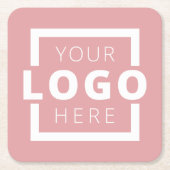 プロモカスタムノビジネスロゴブランドピンク スクエアペーパーコースター (正面)