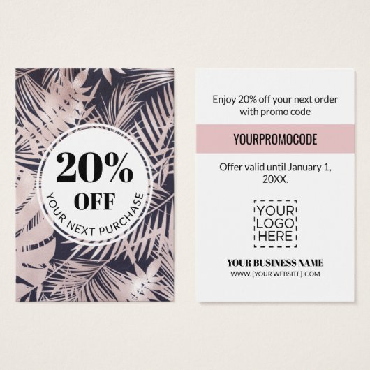 プロモコード熱帯海軍ブルーピンク割引カード (正面&裏面)