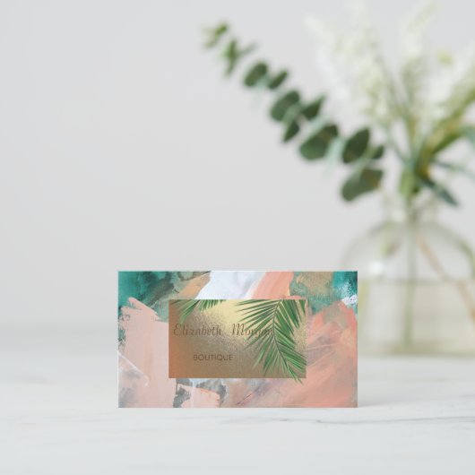 プロモダンの水彩ヤシの葉 名刺 (スタンド正面)