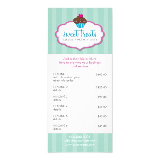 プロモプライスサービスリストカップケーキベーカリーミントピンク ラックカード (正面)