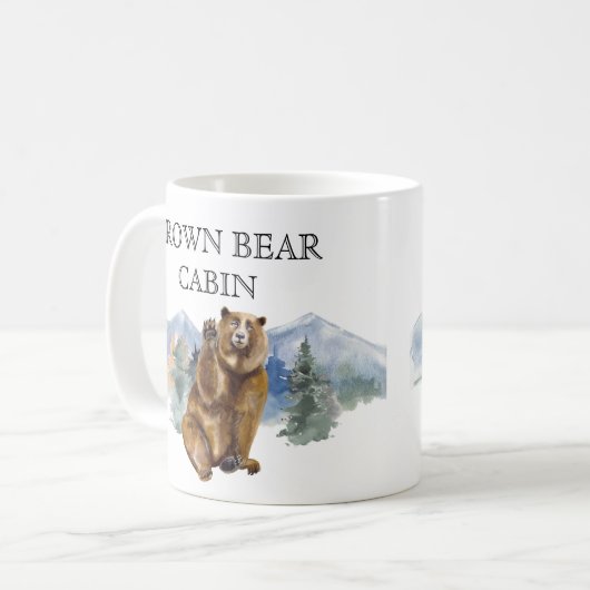 プロモーショパーソナライズされたンマウンテンキャビンロッジベア コーヒーマグカップ (正面左)