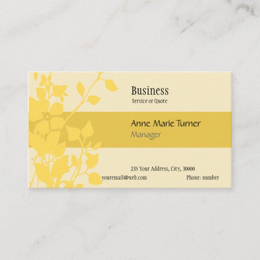 プロモーショモダンン用マスタードイエローフローラルパターン 名刺 (正面)