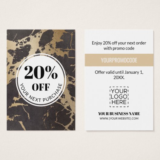 プロモーションコードブラック金ゴールド大理石割引カード (正面&裏面)