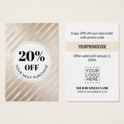 プロモーションコード金ゴールドストライプ割引カード (正面&裏面)