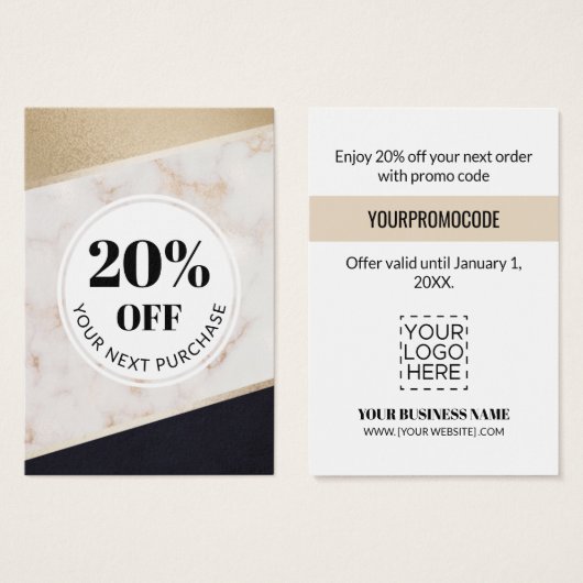 プロモーションコード金ゴールドブラックカラーブロック割引カード (正面&裏面)