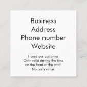 プロモーションサービスまたは割引カード スクエア名刺 (裏面)