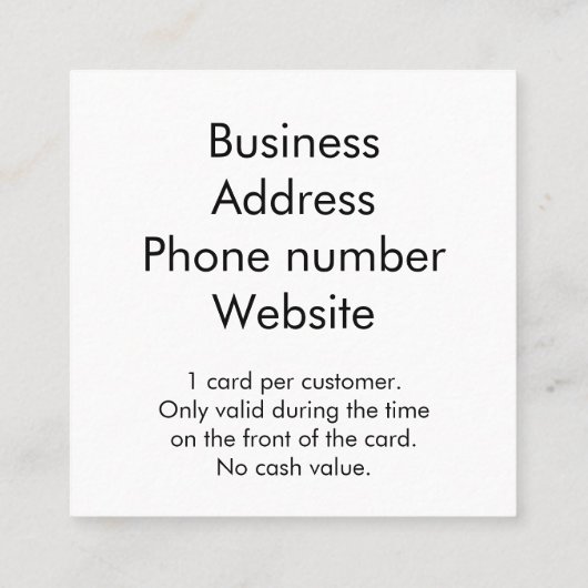 プロモーションサービスまたは割引カード スクエア名刺 (裏面)