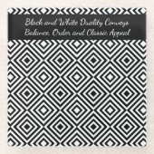 プロモーションスクリプト会社のタグライン黒と白 ガラスコースター (正面)