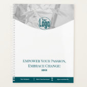 プロモーションティール(緑がかった色)ホワイトライフコーチ会社のロゴ プランナー手帳 (正面)