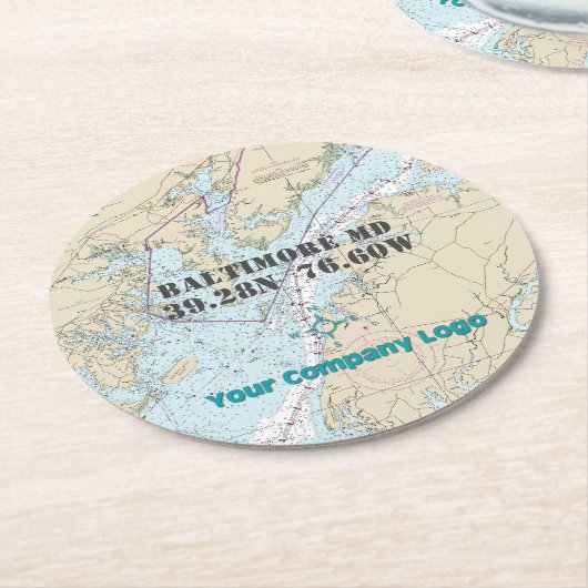 プロモーションロゴ緯度経度メリーランドグラフ ラウンドペーパーコースター (アングル)