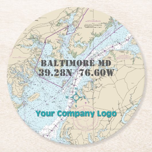 プロモーションロゴ緯度経度メリーランドグラフ ラウンドペーパーコースター (正面)