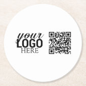 プロモーション会社のビジネスロゴとQRコード ラウンドペーパーコースター (正面)